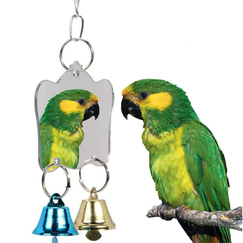 Litewoo Bird Mirror Toy Parrot Hanging Anti-Shatter Mirror Fun Play Toy with Bells for Parakeet Cockatiel Conure Budgie Lovebird Cockatoo Canary Finch Cage Accessories - Image 1